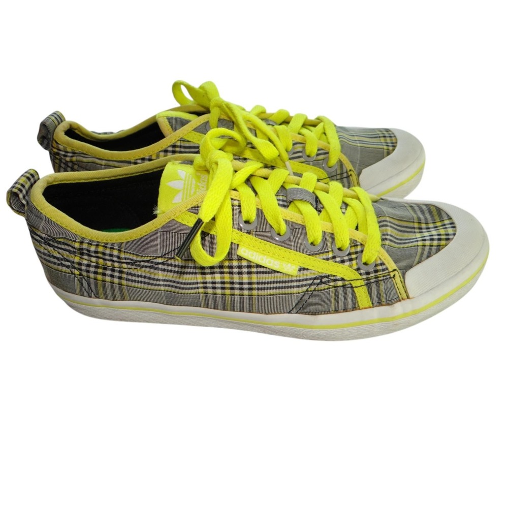 Adidas Plaid Sneakers with Neon Yellow Accents Women's 8.5